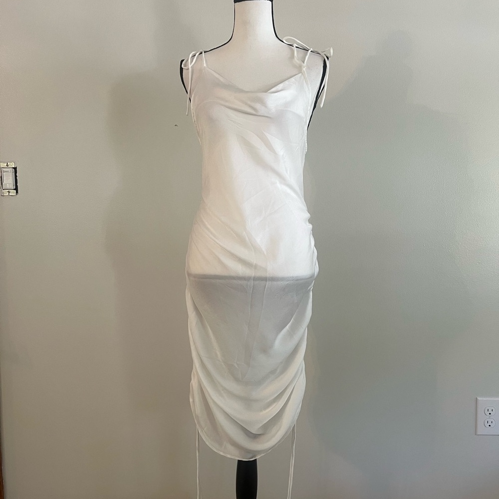 NWT JLUXLABEL White Ruched Adjustable Dress